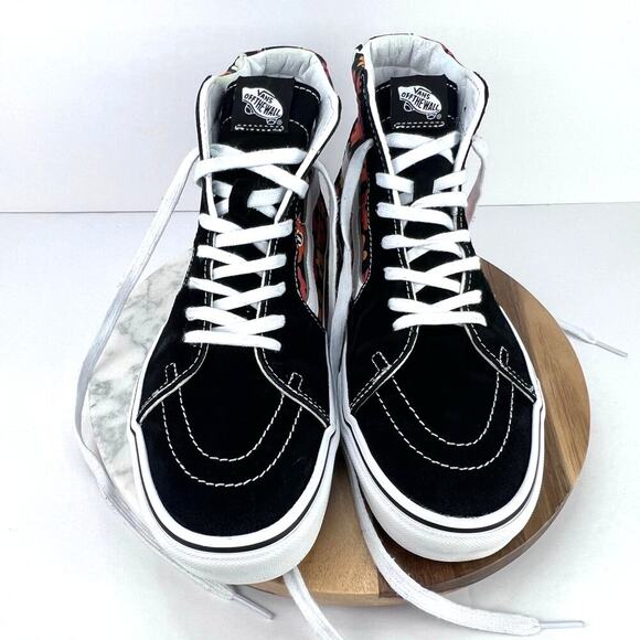 EUC Vans Flower Black/Red/Orange Canvas/Suede Floral Skater Sneakers Men\'s 11 main image 9